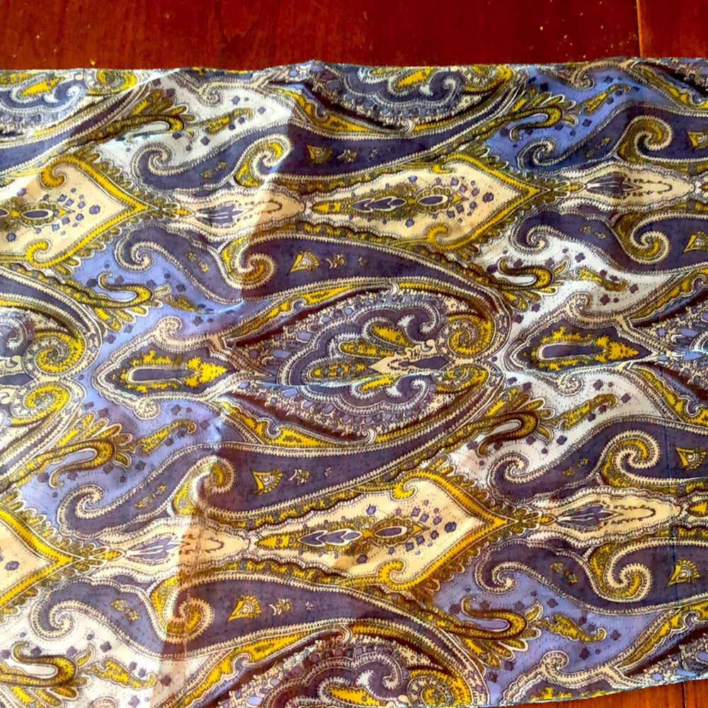 60”x 13” scarf/purple, olive, taupe, black/paisley/ sheer